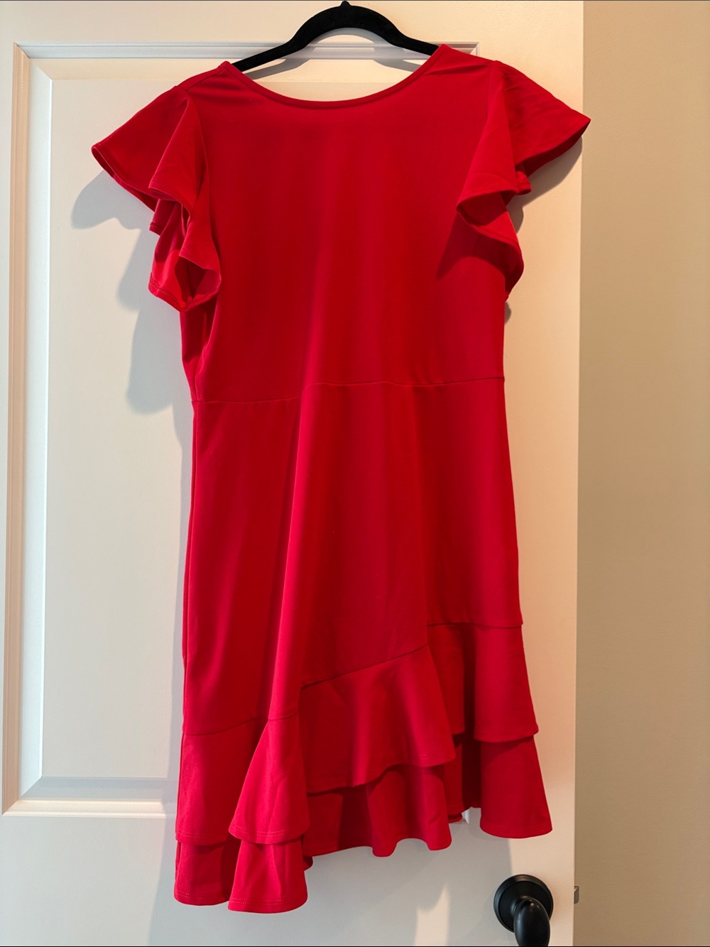 Red Ruffle Sleeve Formal Dress